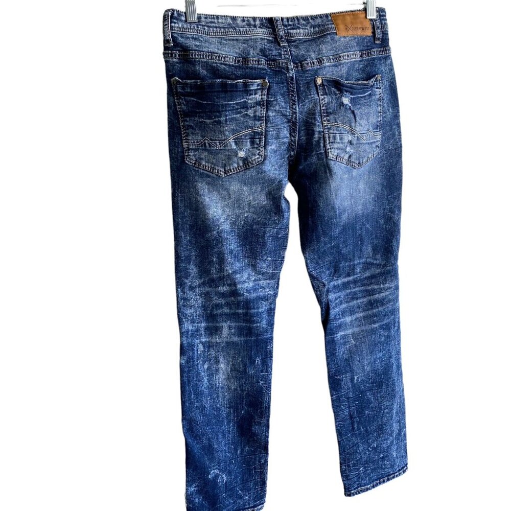 DepartWest Mens Seeker Jeans Straight Leg Blue Denim Zip Fly Size 31S Destroyed - Picture 2 of 12